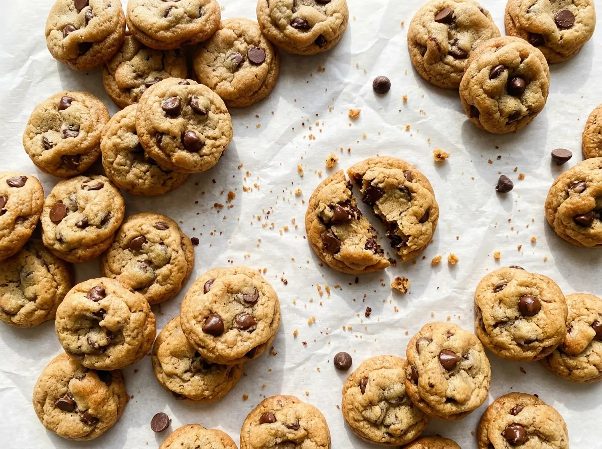Mini Chocolate Chip Cookies, golden and bite-size