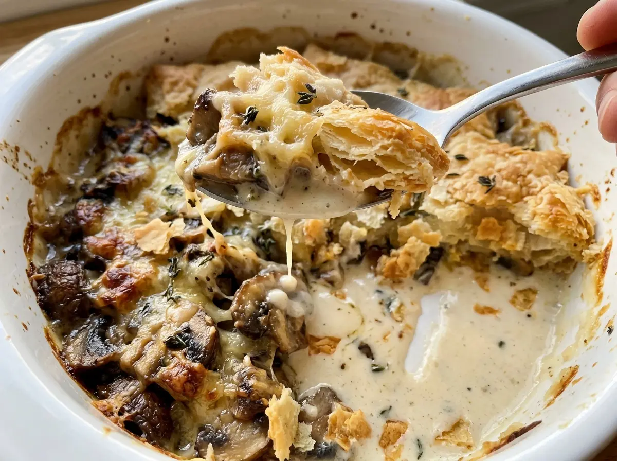 Mini Mushroom and Gruyere Pot Pies with golden flaky tops