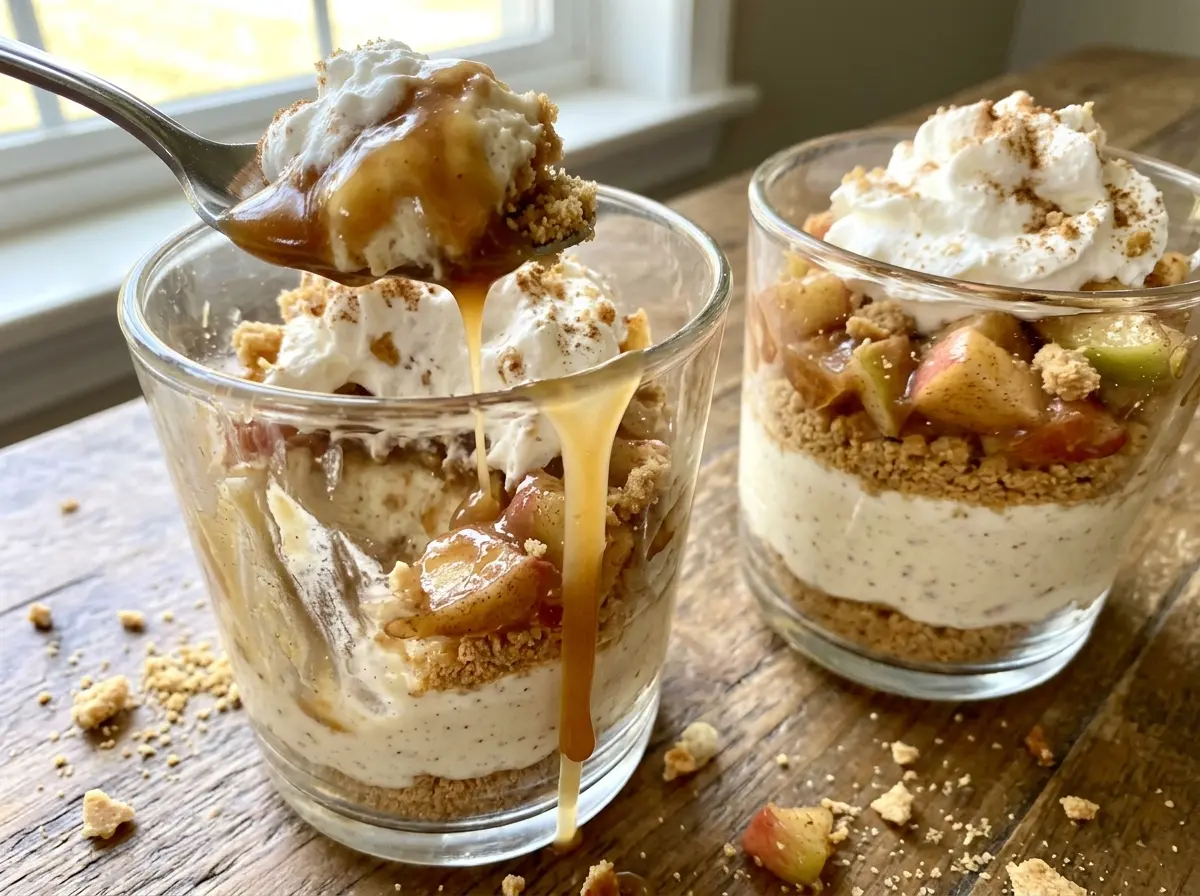 No Bake Caramel Apple Pie Cheesecake Parfaits creamy layered dessert