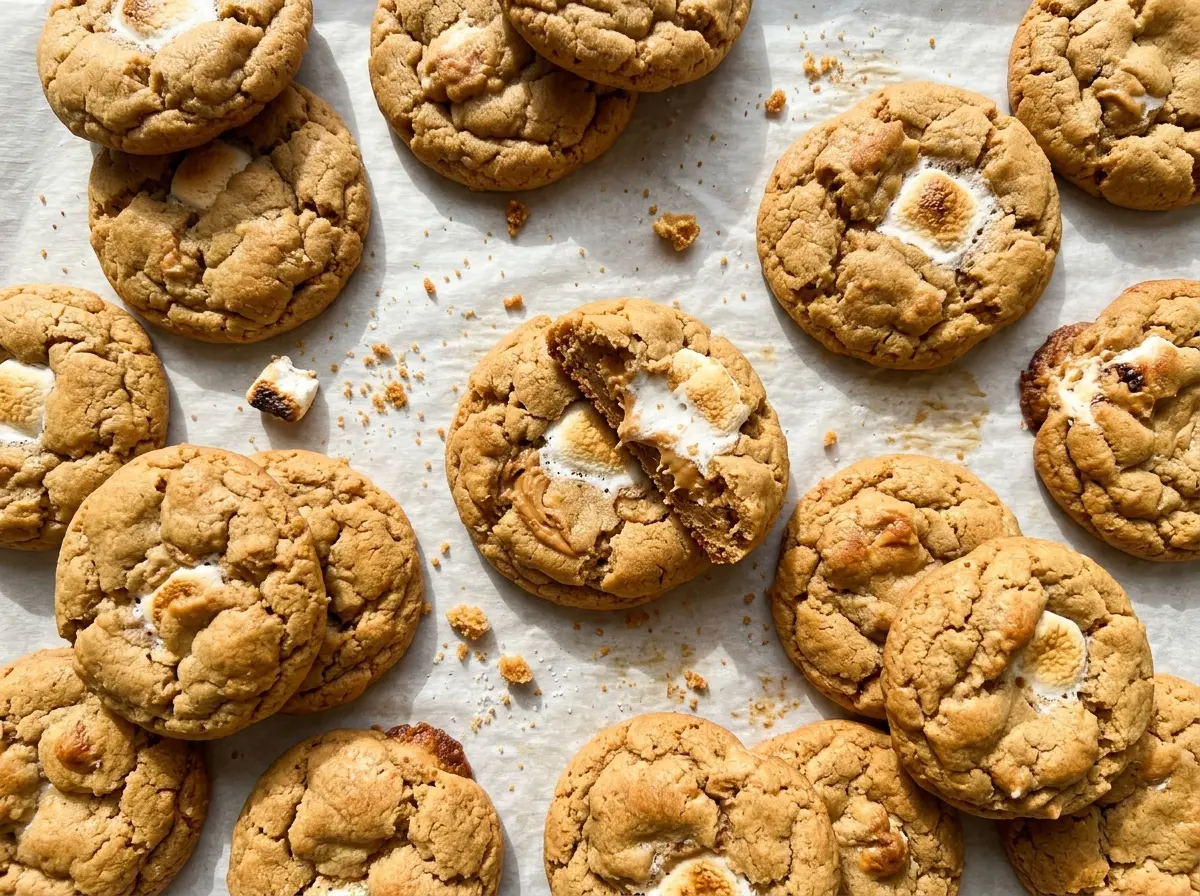 Peanut Butter Marshmallow Cookies with soft centers