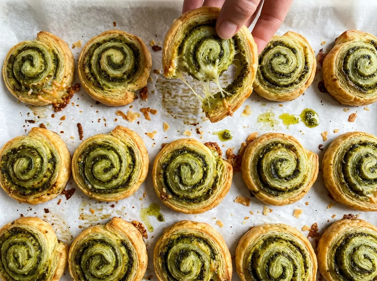 Puff Pastry Pesto Pinwheels golden flaky spirals