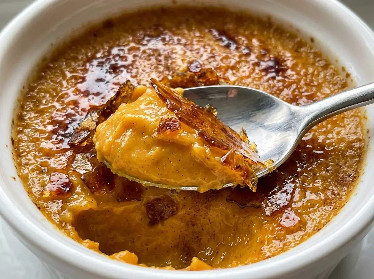 Pumpkin creme brulee with crackly amber sugar tops