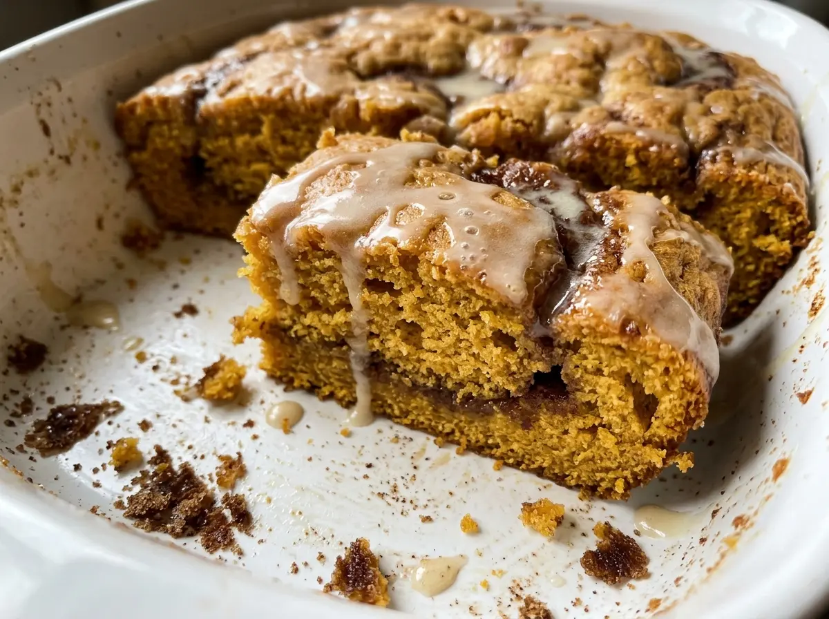 Pumpkin Honey Bun Cake with cinnamon swirl glaze