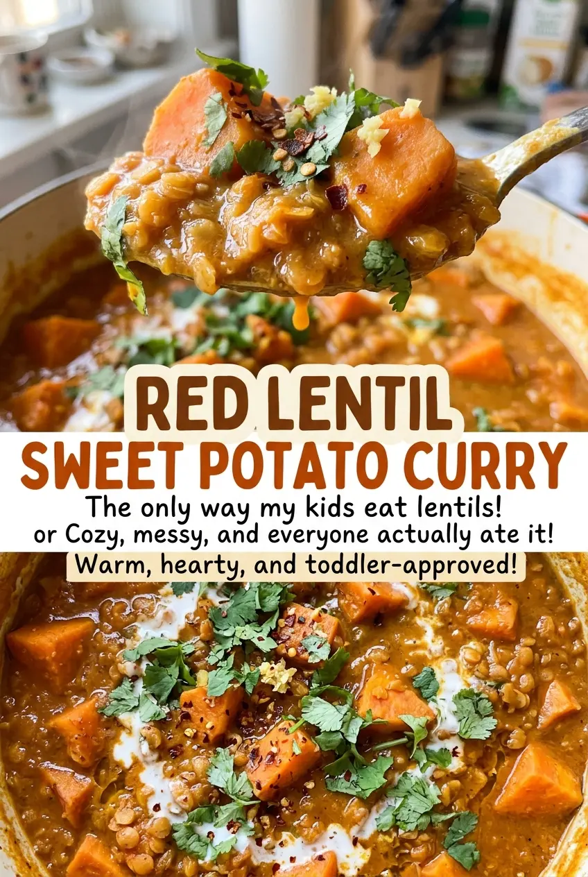 Red Lentil Sweet Potato Curry with tender sweet potato