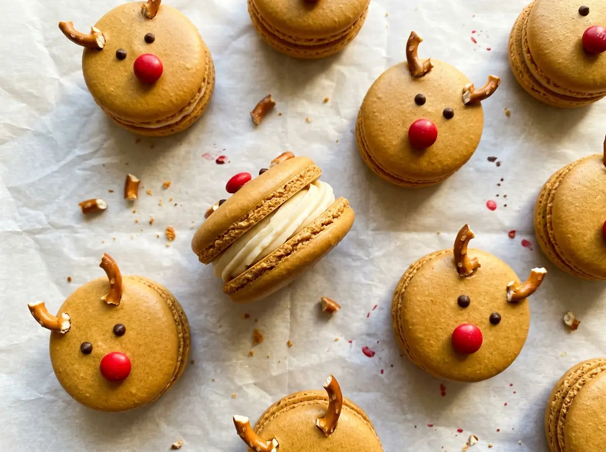 Reindeer Macarons with candy noses