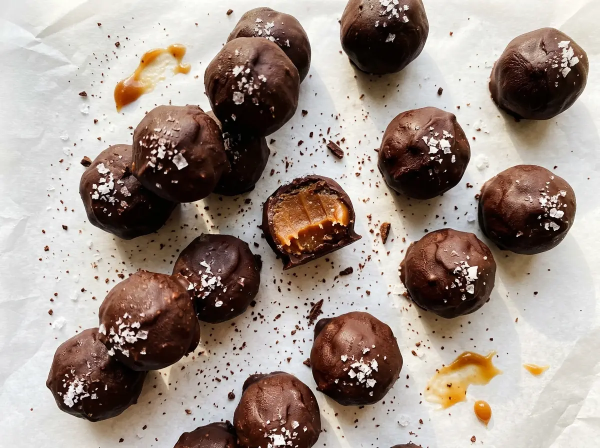 Salted Caramel Fudge Truffles glossy salted chocolate