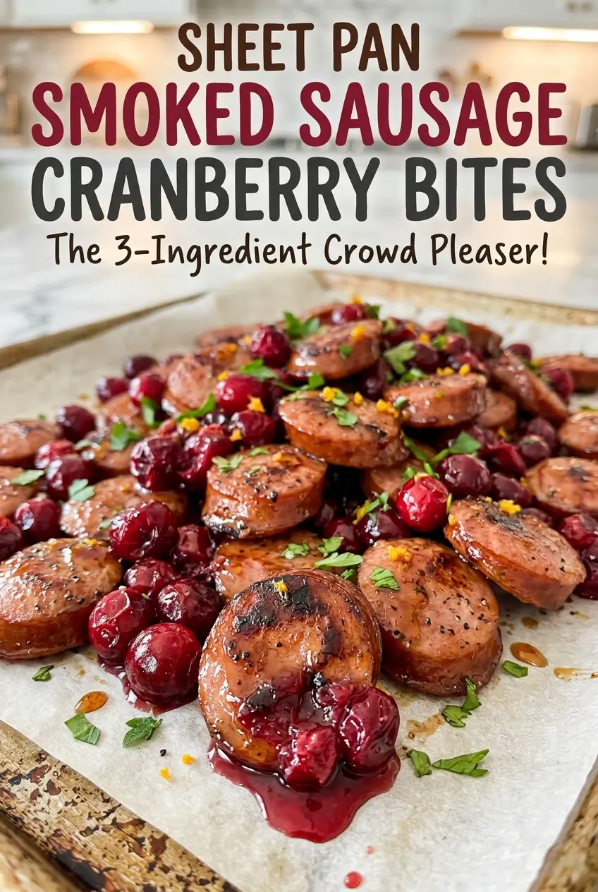 Sheet Pan Smoked Sausage Cranberry Bites sticky glazed sausage rounds
