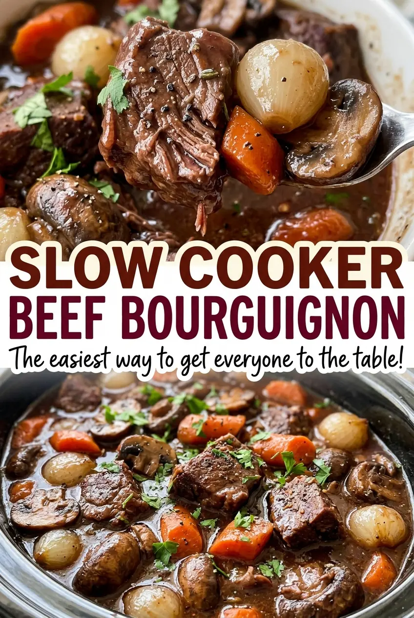 Slow Cooker Beef Bourguignon, tender and savory