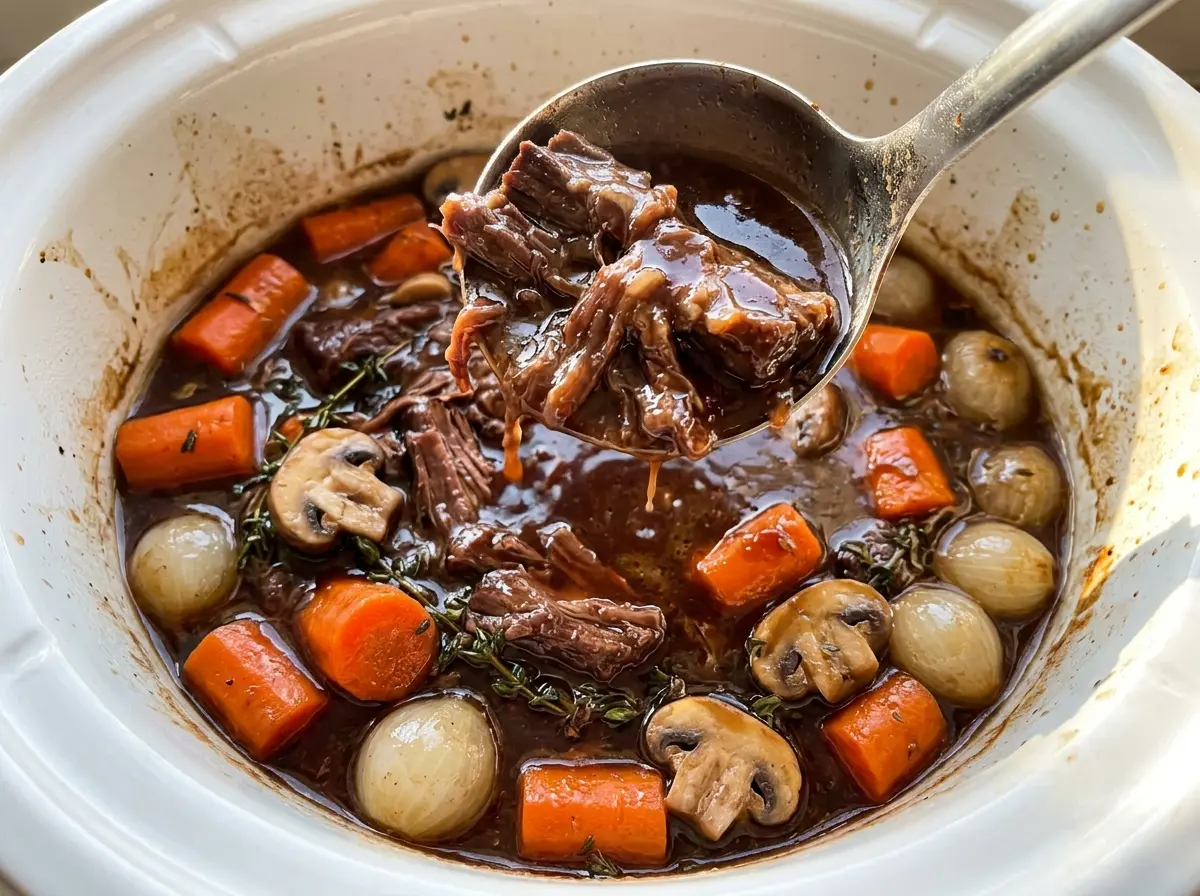Slow Cooker Beef Bourguignon, rich and hearty