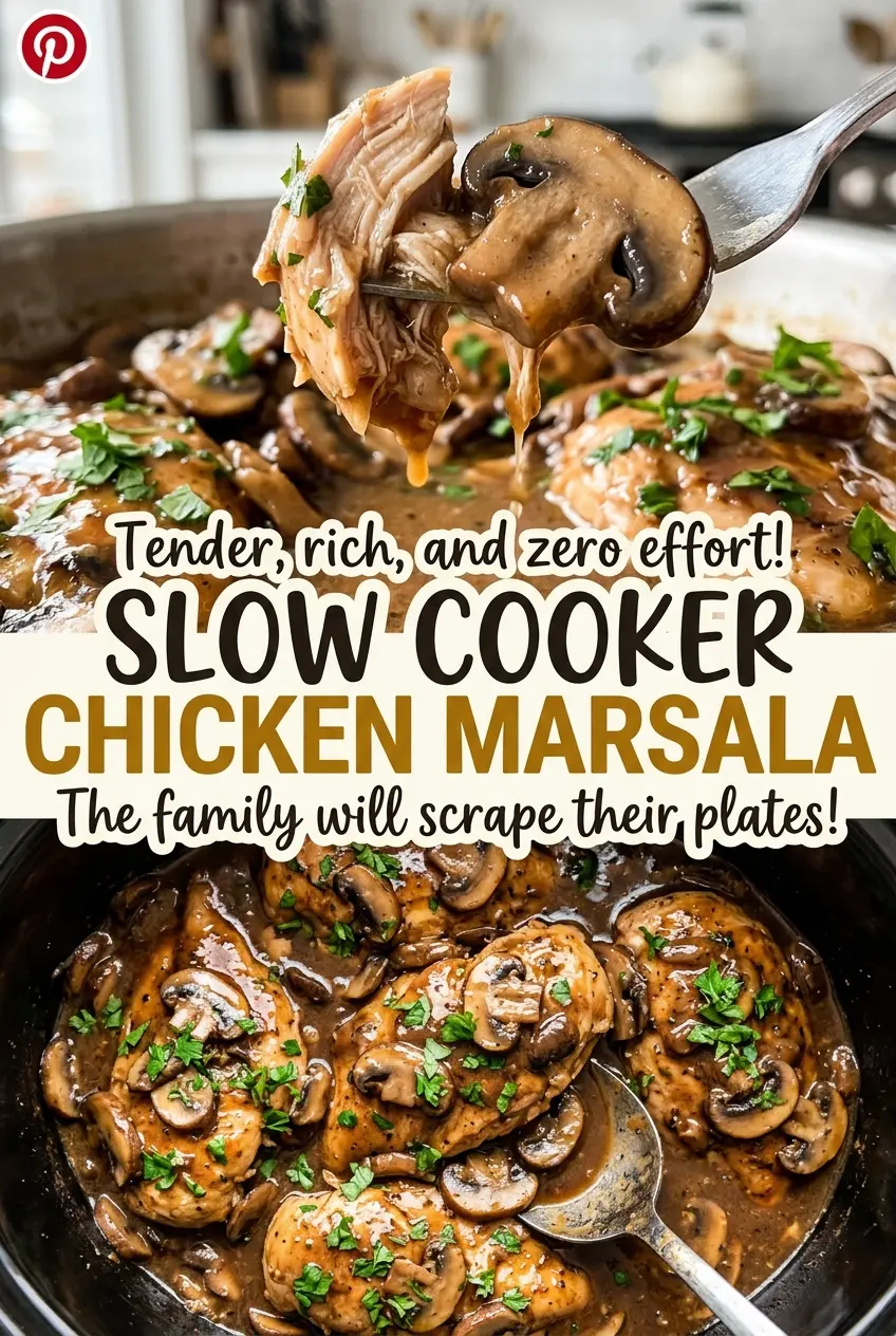 Slow Cooker Chicken Marsala with savory mushroom sauce