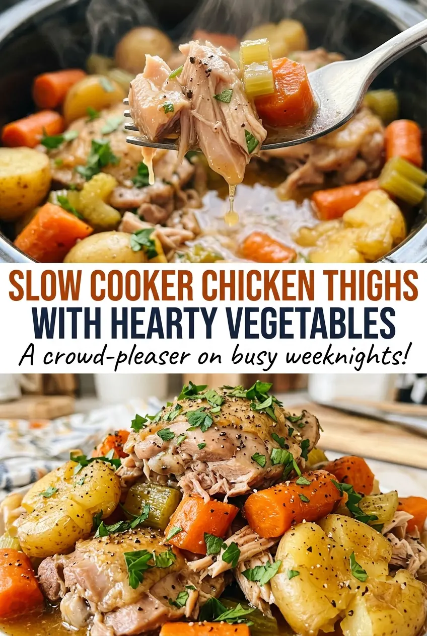 Slow cooker chicken thighs with thyme-seasoned potatoes