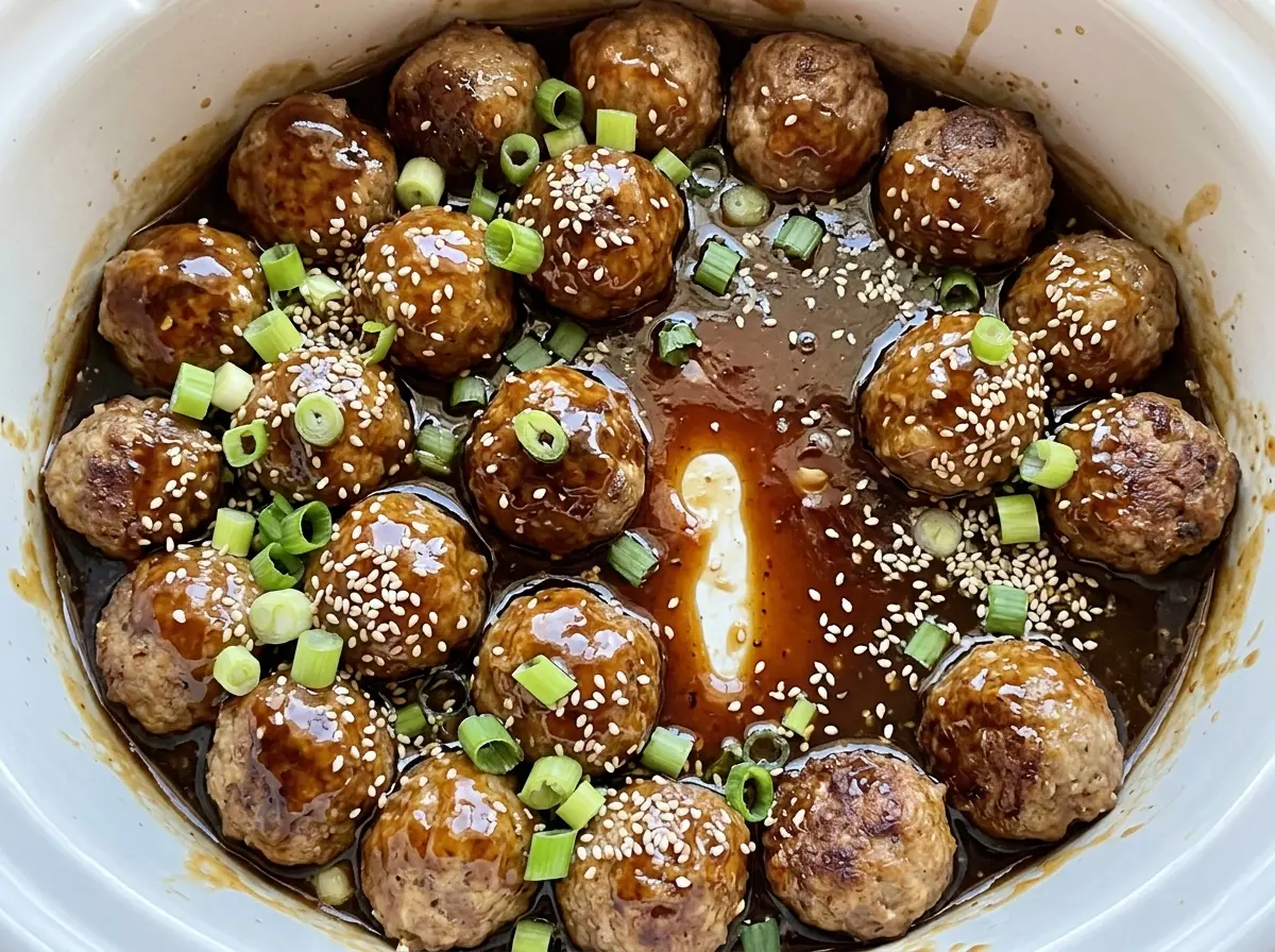 Slow Cooker Teriyaki Meatballs glossy ginger glaze