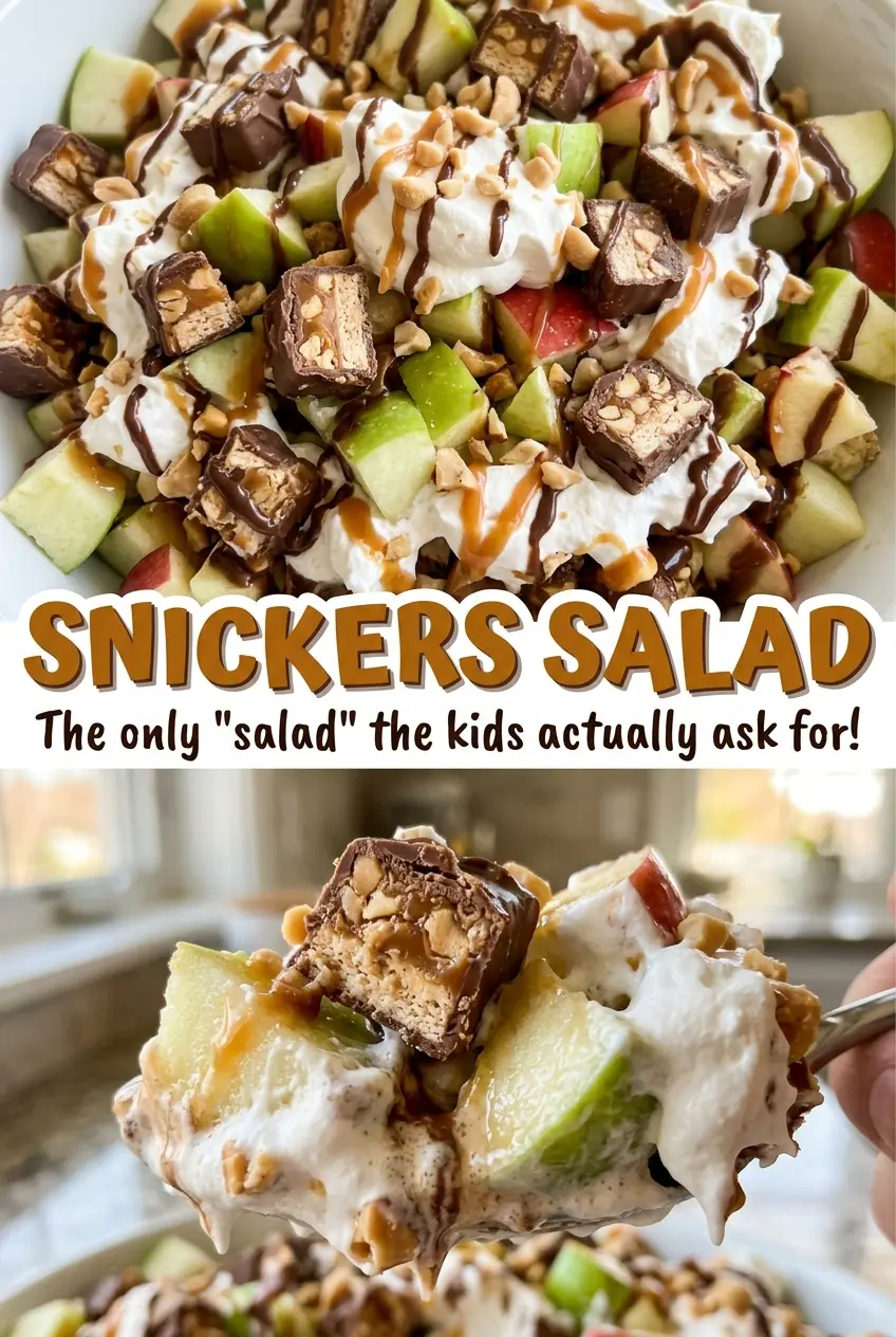 Snickers Salad chilled apple pieces