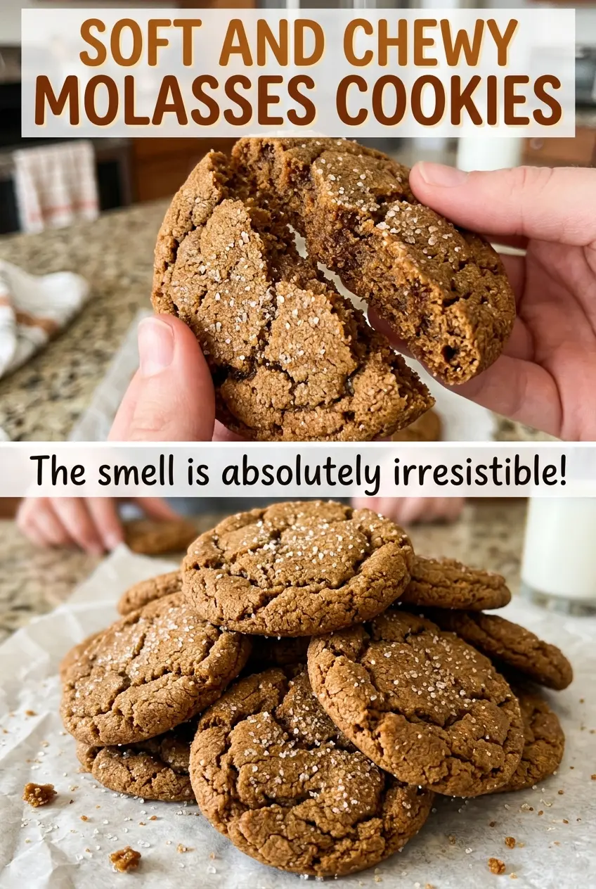 Soft and Chewy Molasses Cookies with crackled tops
