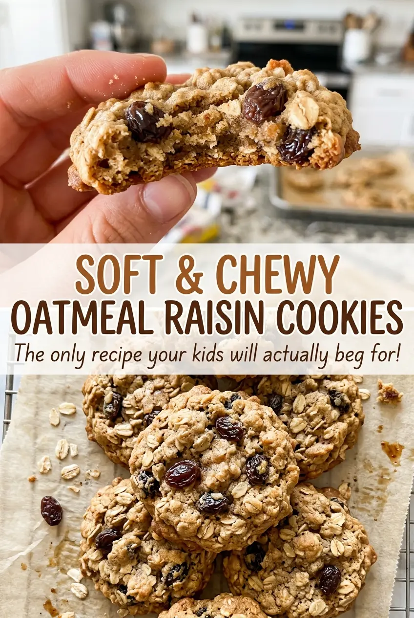 Soft and Chewy Oatmeal Raisin Cookies with chewy centers