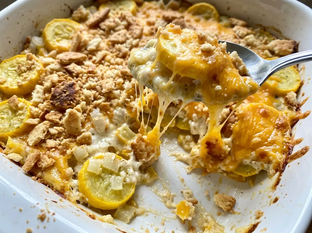 Southern squash casserole golden cracker topping