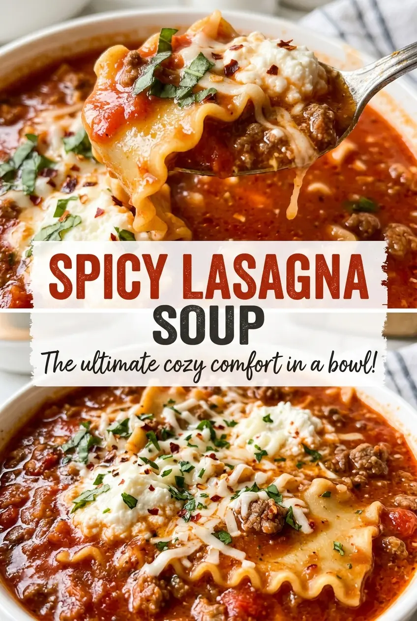 Spicy Lasagna Soup with noodles and ricotta