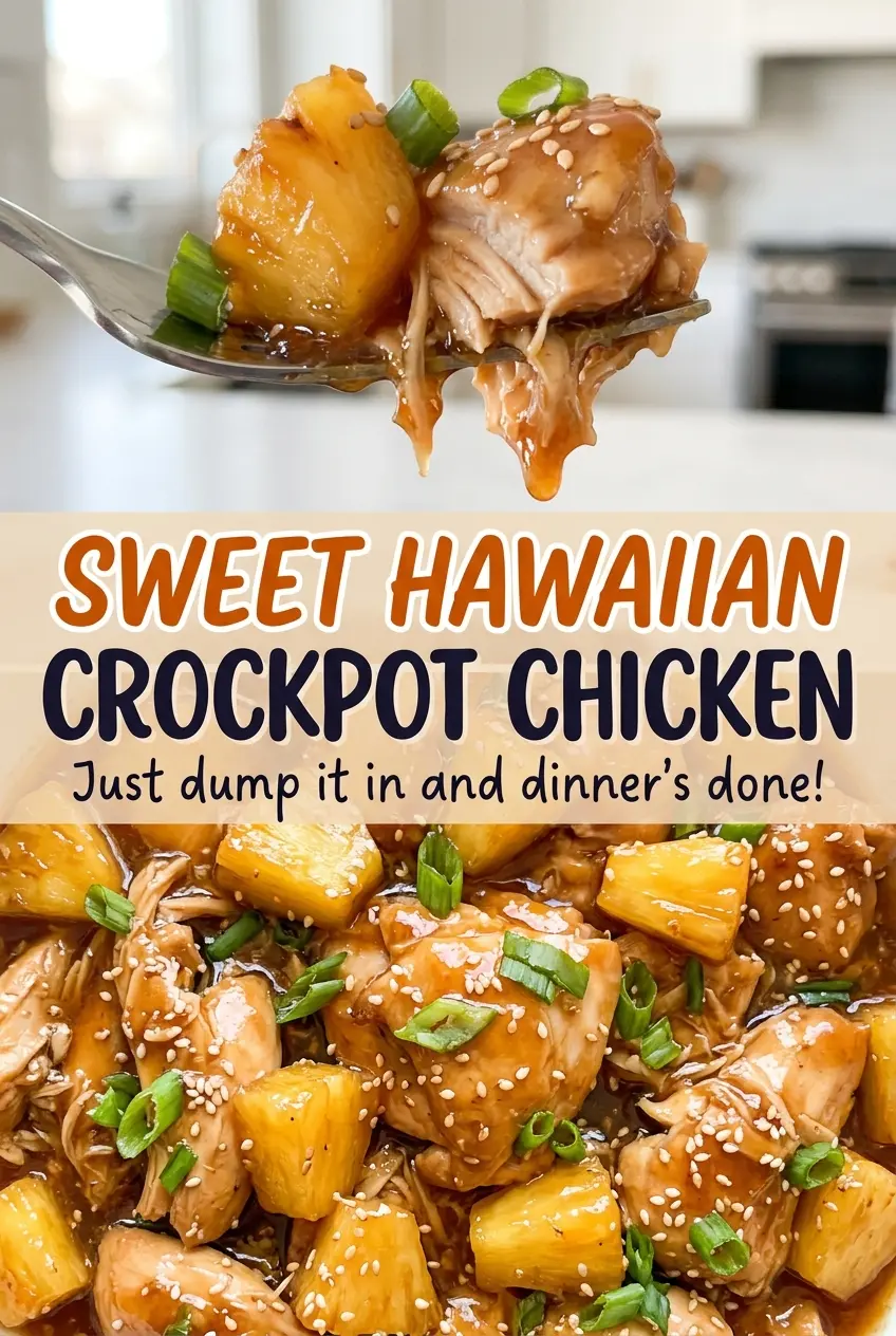 Sweet Hawaiian Crockpot Chicken with tender shredded chicken