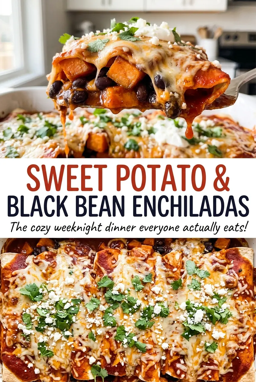 Sweet potato black bean enchiladas with tender roasted filling