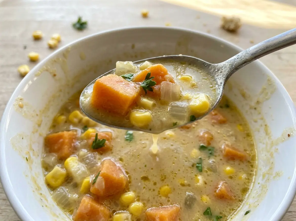 Sweet Potato Corn Chowder creamy golden bacon-topped