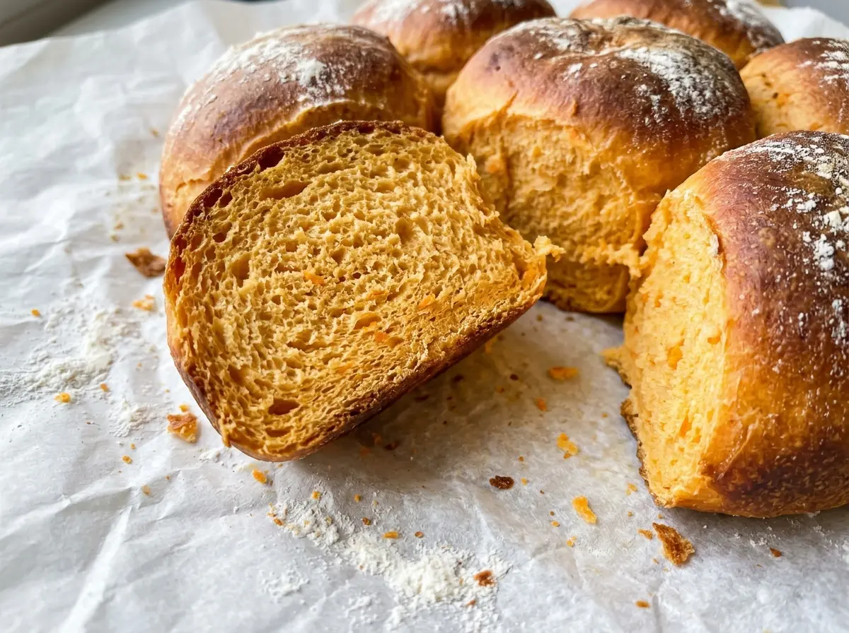 Sweet potato rolls soft golden tops