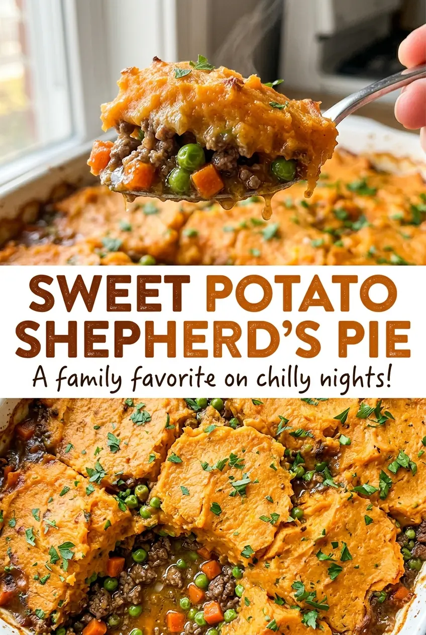 Sweet Potato Shepherds Pie with savory lamb filling