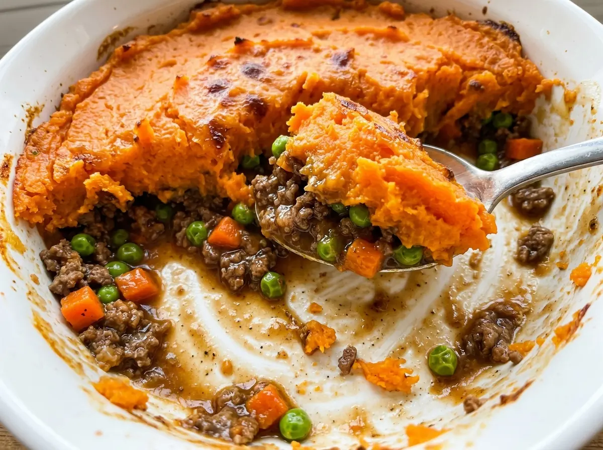 Sweet Potato Shepherds Pie with golden, smooth topping