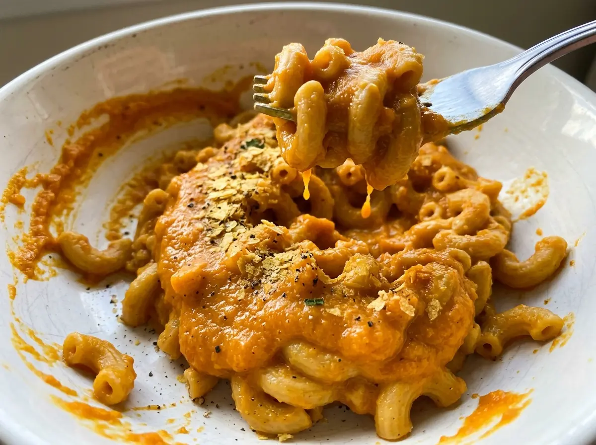 Sweet Potato Vegan Mac and Cheese smooth orange sauce