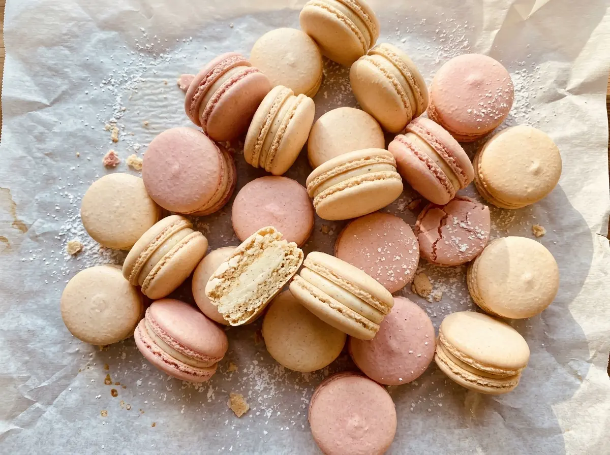 Swiss Method Macarons glossy chocolate-filled shells