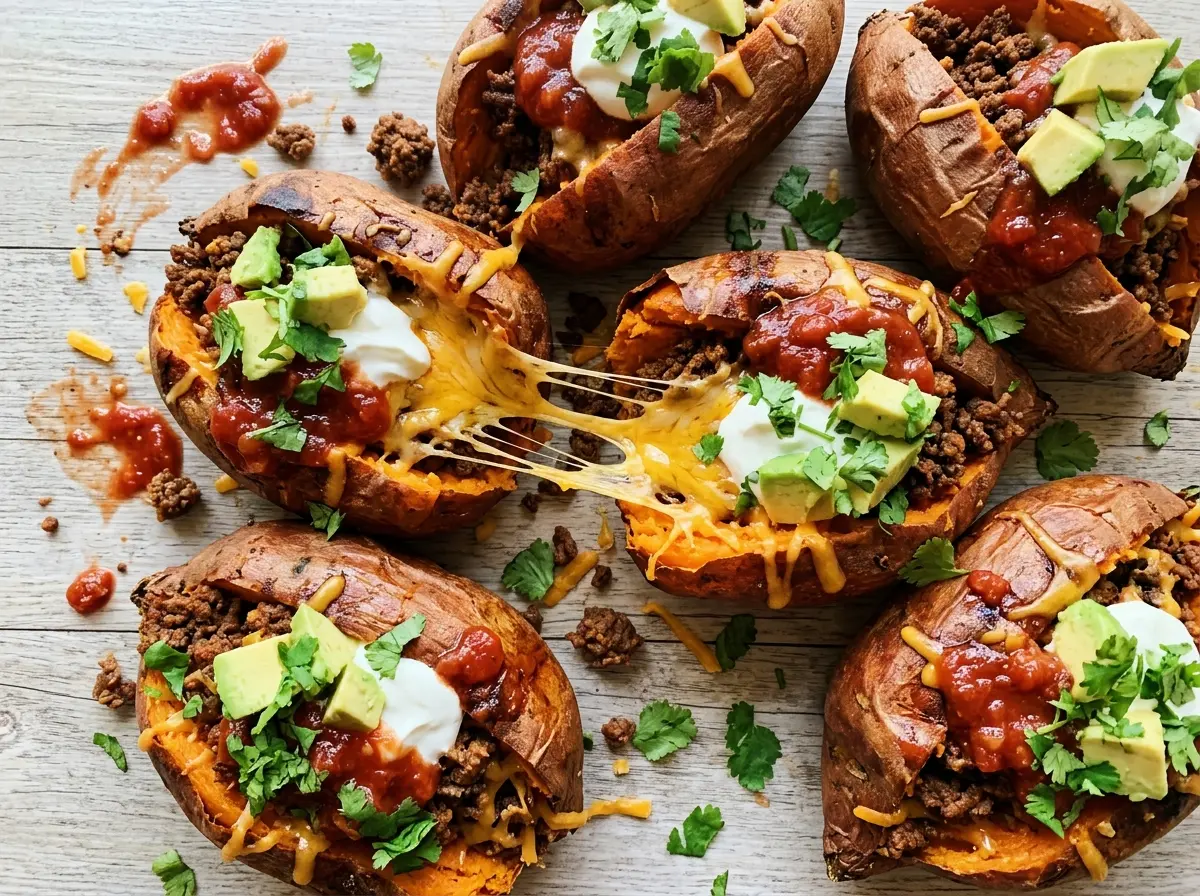 Taco Stuffed Sweet Potatoes, cheesy and savory