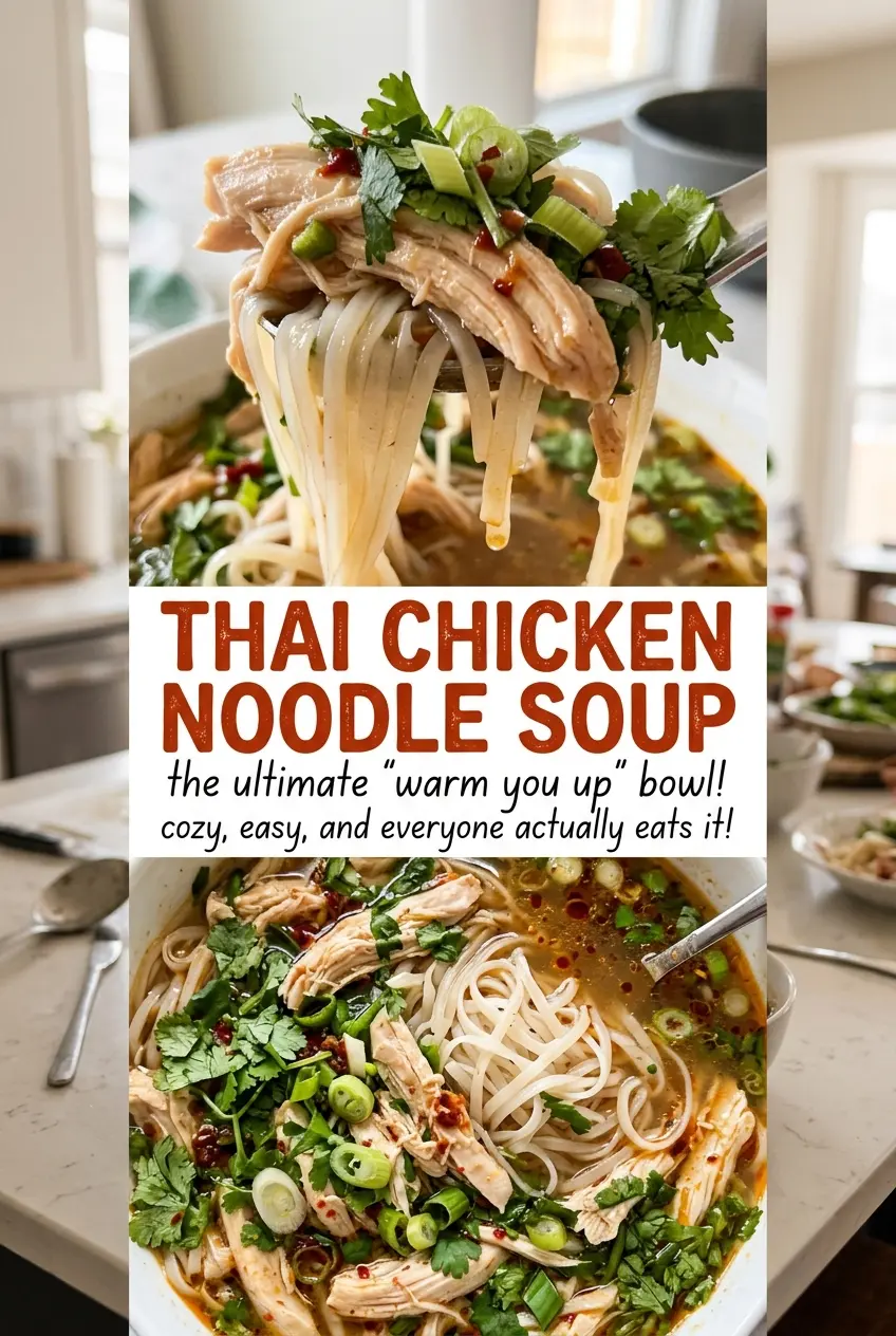 Thai Chicken Noodle Soup rice noodles and herbs