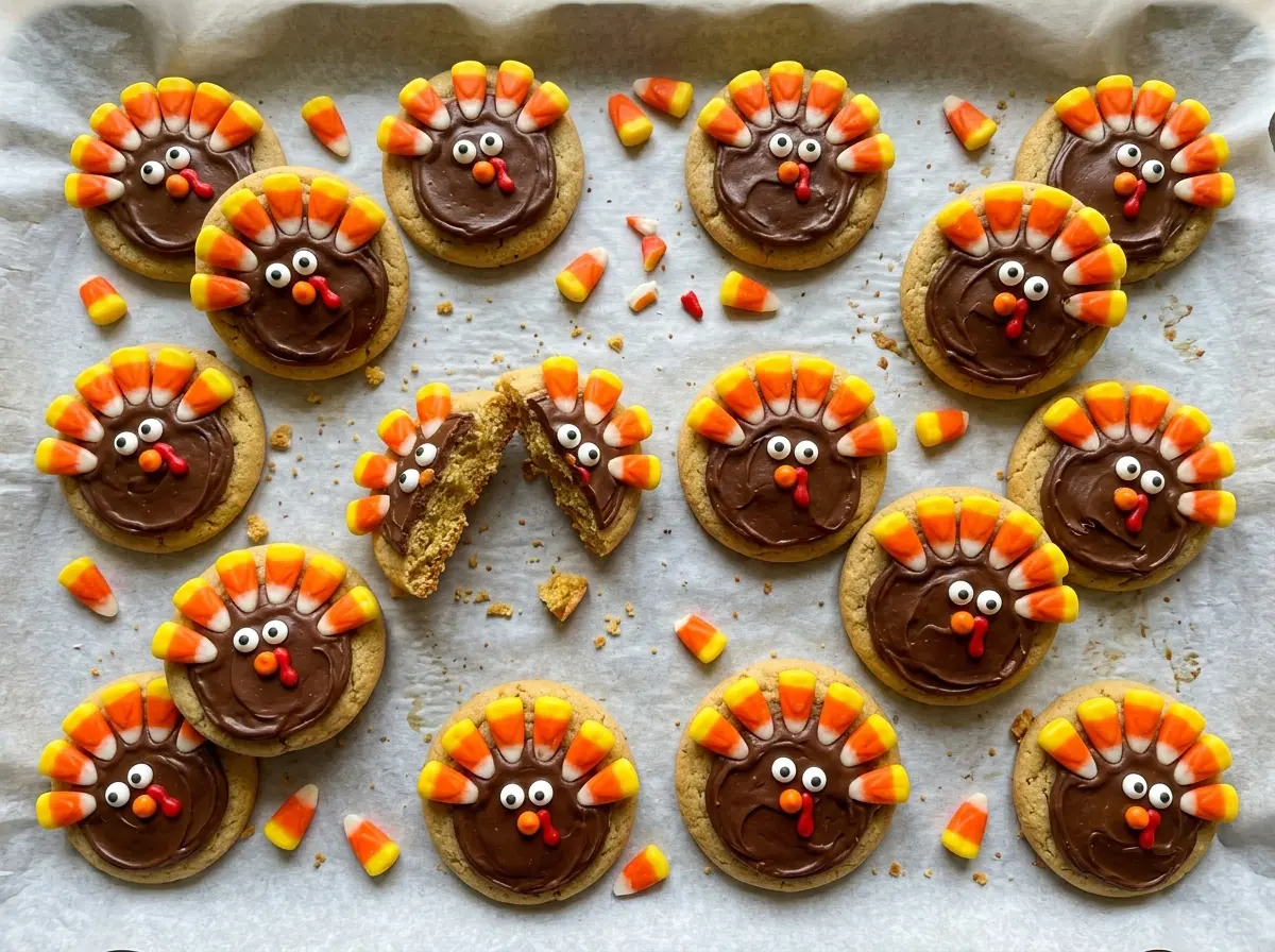 Thanksgiving turkey cookies candy corn feathers