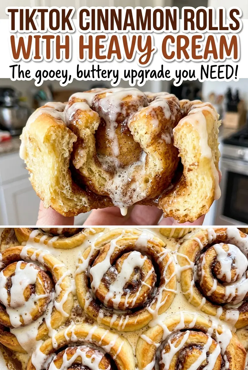 TikTok cinnamon rolls with heavy cream, soft cinnamon spirals