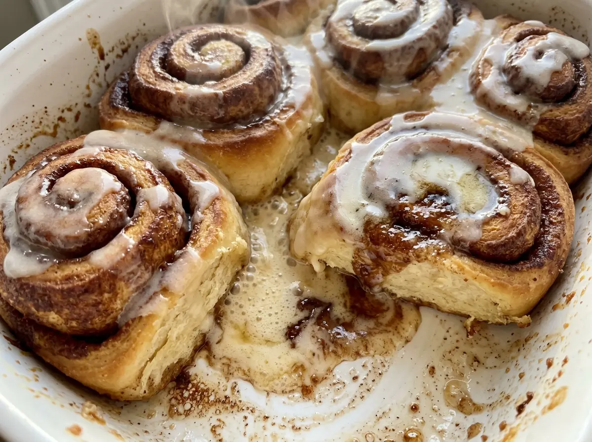 TikTok cinnamon rolls with heavy cream, golden gooey tops