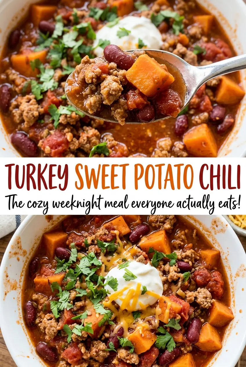 Turkey Sweet Potato Chili cozy, chunky bowl