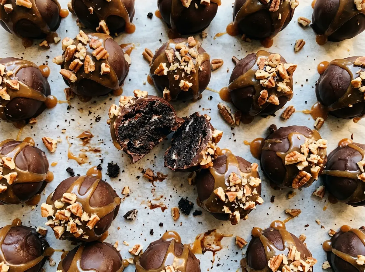 Turtle Oreo Balls chocolate caramel pecan