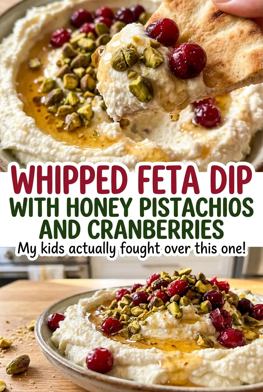 Whipped feta dip with honey pistachios and cranberries, smooth and nutty
